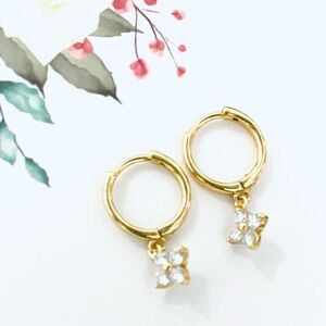 New. Tiny Gold filled Hoop Earrings with Crystal Charms